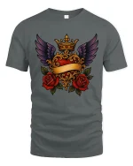 Royal Winged Heart Rose Art Tee Elegant Gothic Symbol Style - gray t-shirt on white background