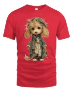 Vintage Cute Puppy Doll Art T Shirt Whimsical Storybook Style - red t-shirt on white background