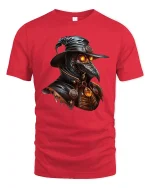 Dark Plague Doctor Art Tee Gothic Steampunk Mystery Style - red t-shirt on white background