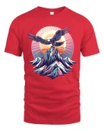 Majestic Eagle Mountain Art Tee Freedom Nature Adventure Style - red t-shirt on white background
