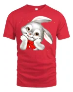 Cute Shy Bunny Cartoon Art Tee Sweet Blush Adorable Style - red t-shirt on white background