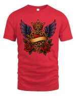 Royal Winged Heart Rose Art Tee Elegant Gothic Symbol Style - red t-shirt on white background