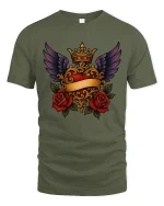 Royal Winged Heart Rose Art Tee Elegant Gothic Symbol Style - military green t-shirt on white background