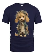 Vintage Cute Puppy Doll Art T Shirt Whimsical Storybook Style - navy t-shirt on white background