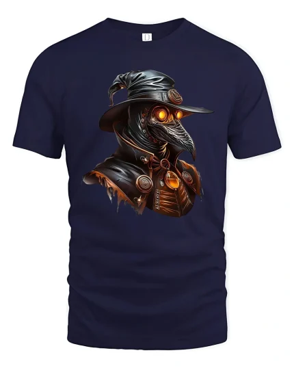 Dark Plague Doctor Art Tee Gothic Steampunk Mystery Style - navy t-shirt on white background