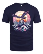 Majestic Eagle Mountain Art Tee Freedom Nature Adventure Style - navy t-shirt on white background