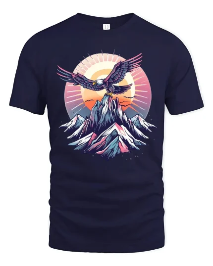 Majestic Eagle Mountain Art Tee Freedom Nature Adventure Style - navy t-shirt on white background