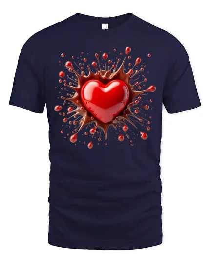 Explosive Heart Splash Art Tee Bold Love Energy Design - navy t-shirt on white background