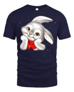 Cute Shy Bunny Cartoon Art Tee Sweet Blush Adorable Style - navy t-shirt on white background