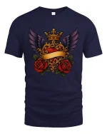 Royal Winged Heart Rose Art Tee Elegant Gothic Symbol Style - navy t-shirt on white background