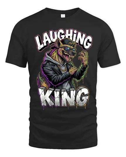 Laughing King Wolf Street Style Urban Graphic Tee - black t-shirt on white background