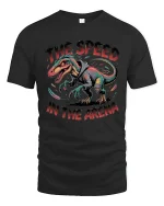 The Speed In The Arena Fierce Dinosaur Street Graphic Tee - black t-shirt on white background