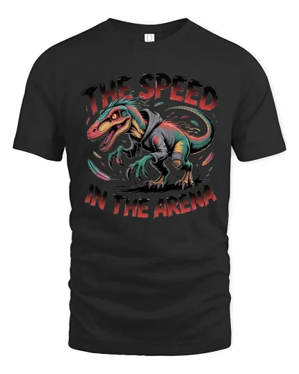 The Speed In The Arena Fierce Dinosaur Street Graphic Tee - black t-shirt on white background