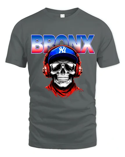 Bronx Skull Street Style Graphic Tee Urban Music Culture Art - gray t-shirt on white background