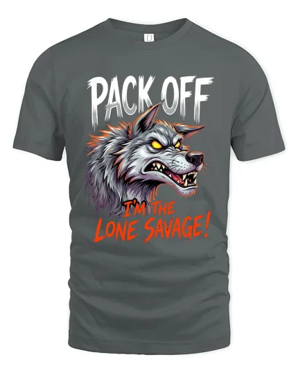 Pack Off Im The Lone Savage Angry Wolf Graphic Tee - gray t-shirt on white background