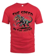 The Speed In The Arena Fierce Dinosaur Street Graphic Tee - red t-shirt on white background