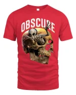 Obscure Alien Emerging Skull Dark Surreal Horror Graphic Tee - red t-shirt on white background
