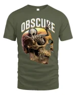 Obscure Alien Emerging Skull Dark Surreal Horror Graphic Tee - military green t-shirt on white background