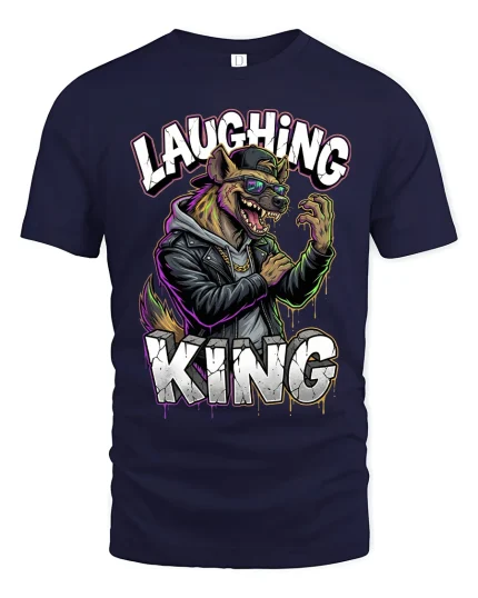 Laughing King Wolf Street Style Urban Graphic Tee - navy t-shirt on white background