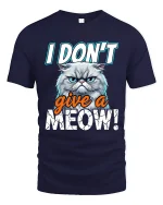 I Dont Give A Meow Grumpy Cat Funny Attitude Graphic Tee - navy t-shirt on white background