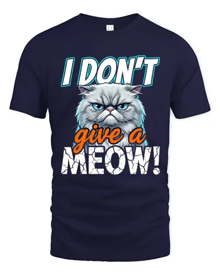 I Dont Give A Meow Grumpy Cat Funny Attitude Graphic Tee - navy t-shirt on white background