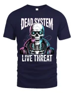 Dead System Live Threat Cyber Skull Street Graphic Tee - navy t-shirt on white background