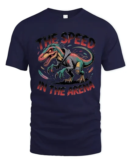 The Speed In The Arena Fierce Dinosaur Street Graphic Tee - navy t-shirt on white background