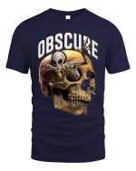 Obscure Alien Emerging Skull Dark Surreal Horror Graphic Tee - navy t-shirt on white background
