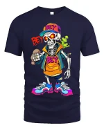 BEY Street Skeleton Cartoon Graphic Tee Urban Hip Hop Vibes - navy t-shirt on white background