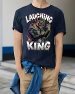 Laughing King Wolf Street Style Urban Graphic Tee - model wearing navy tee with hands in pockets