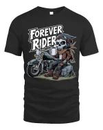 Forever Rider Skeleton Biker Graphic T Shirt Road Life - black t-shirt on white background