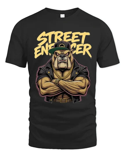 Street Enforcer Bulldog Graphic T Shirt Tough Urban Style - black t-shirt on white background