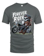 Forever Rider Skeleton Biker Graphic T Shirt Road Life - gray t-shirt on white background
