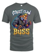 Street Claw Boss Tiger Graphic T Shirt Urban Power Style - gray t-shirt on white background