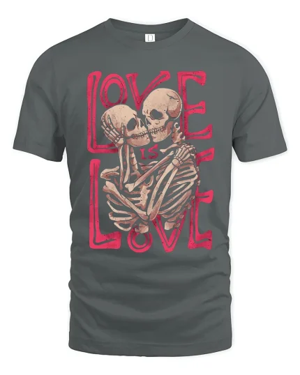 Love Is Love Skeleton Embrace Graphic T Shirt Dark Romance - gray t-shirt on white background