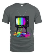 Retro Color Melt Television Graphic T Shirt Artistic Vibe - gray t-shirt on white background