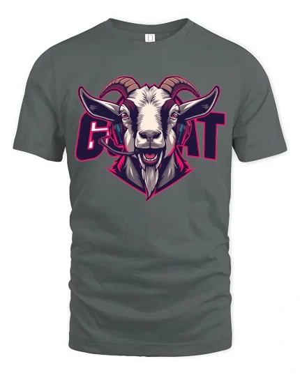 GOAT Power Goat Head Graphic T Shirt Bold Street Style - gray t-shirt on white background