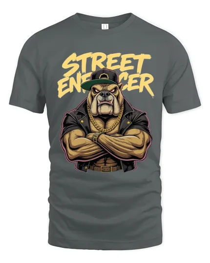 Street Enforcer Bulldog Graphic T Shirt Tough Urban Style - gray t-shirt on white background