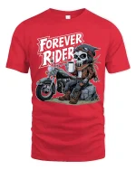 Forever Rider Skeleton Biker Graphic T Shirt Road Life - red t-shirt on white background