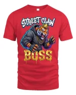 Street Claw Boss Tiger Graphic T Shirt Urban Power Style - red t-shirt on white background