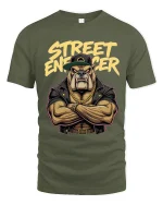 Street Enforcer Bulldog Graphic T Shirt Tough Urban Style - military green t-shirt on white background