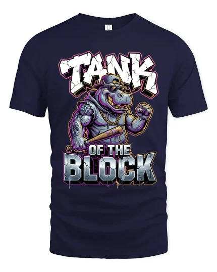 Tank Of The Block Hippo Graphic T Shirt Street Power - navy t-shirt on white background