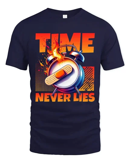 Time Never Lies Alarm Clock Graphic T Shirt Truth Humor - navy t-shirt on white background