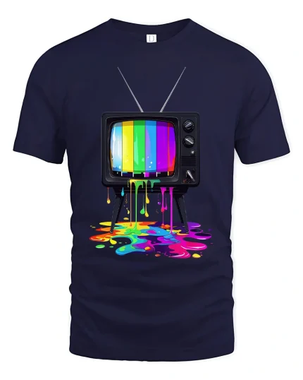 Retro Color Melt Television Graphic T Shirt Artistic Vibe - navy t-shirt on white background