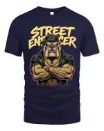Street Enforcer Bulldog Graphic T Shirt Tough Urban Style - navy t-shirt on white background