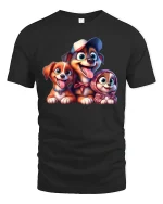 Cute Cartoon Dog Family Smiling Puppy Illustration Graphic T Shirt - black t-shirt on white background