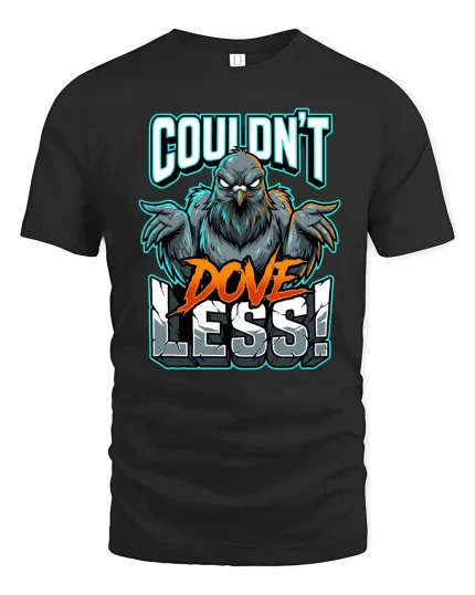 Couldnt Dove Less Funny Angry Pigeon Cartoon Graphic T Shirt - black t-shirt on white background