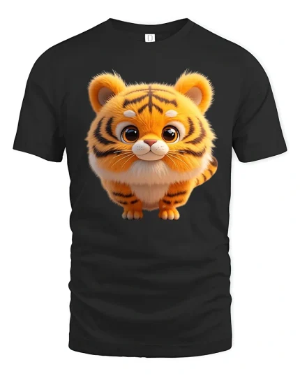 Cute Baby Tiger Cub Art Graphic T Shirt Soft Furry Animal Style - black t-shirt on white background