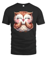 Cute Blushing Owl Illustration Graphic T Shirt Sweet Smile - black t-shirt on white background