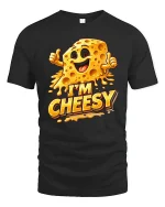 Im Cheesy Funny Cartoon Cheese Graphic T Shirt Smile - black t-shirt on white background